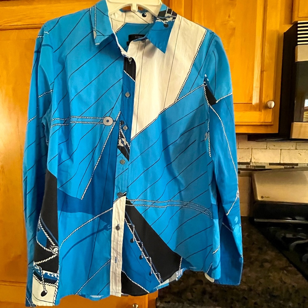 j. crew nautical cotton blouse, size 12 slim. Shades of blue